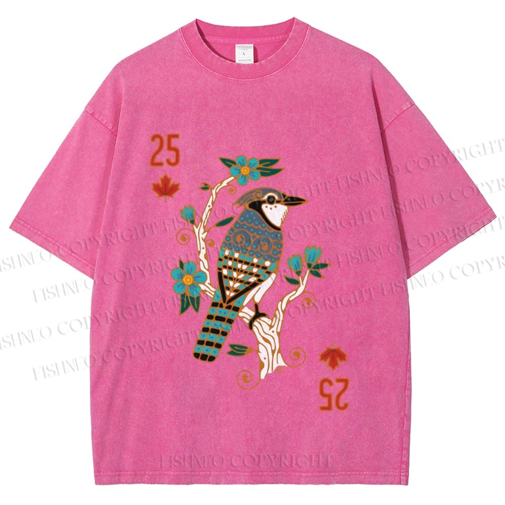 Unisex Vintage Bird 25 Printed Washed Tee