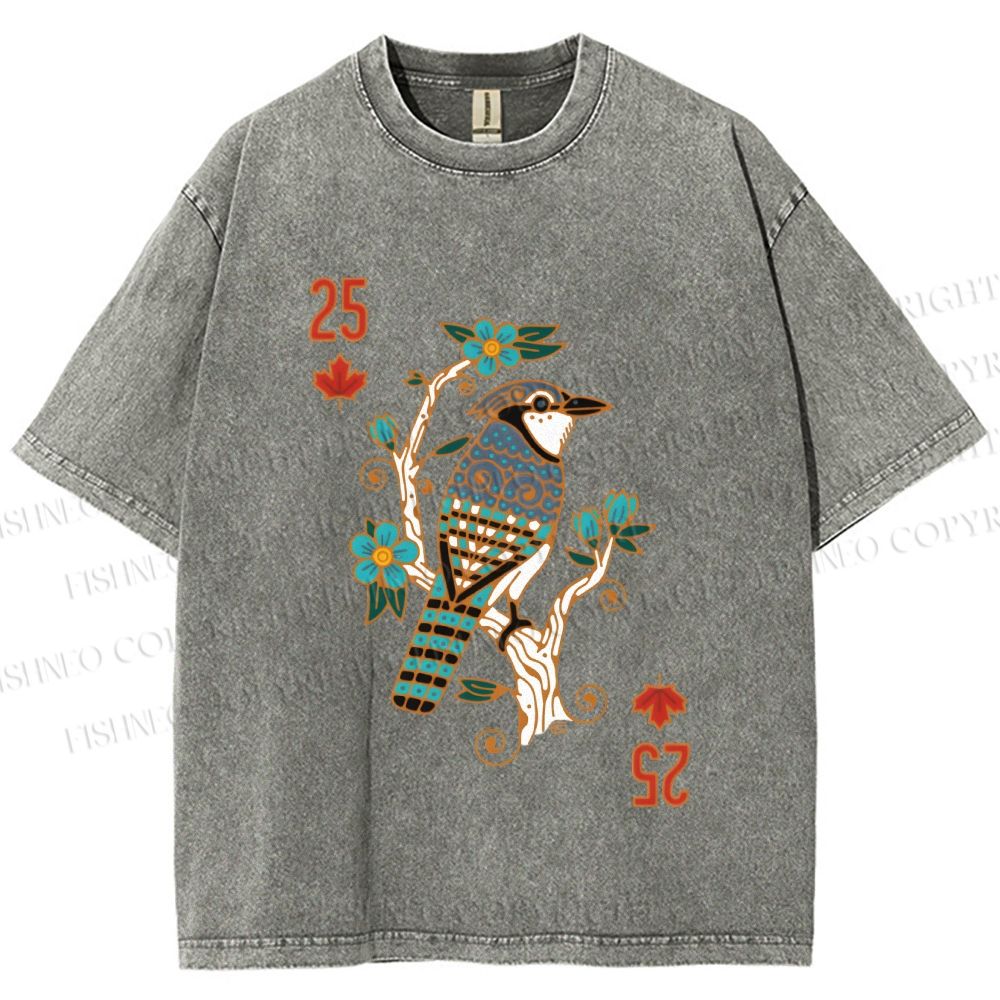 Unisex Vintage Bird 25 Printed Washed Tee