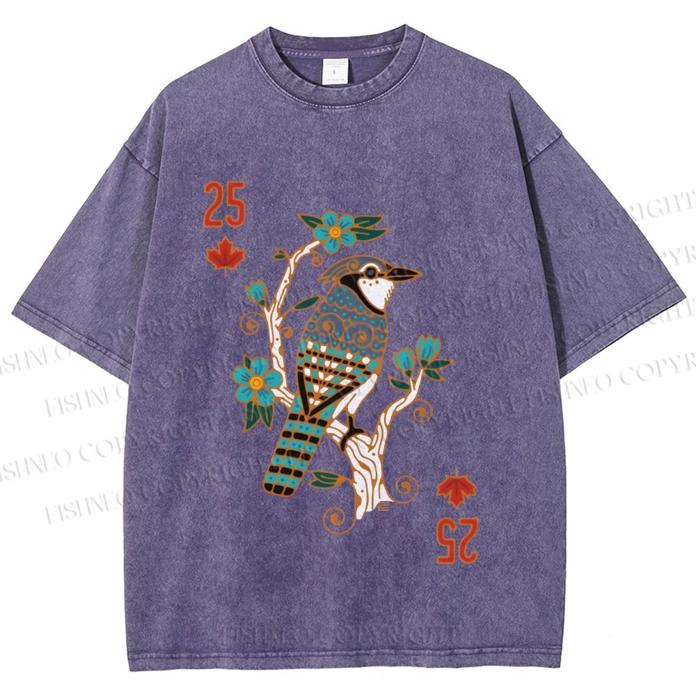 Unisex Vintage Bird 25 Printed Washed Tee