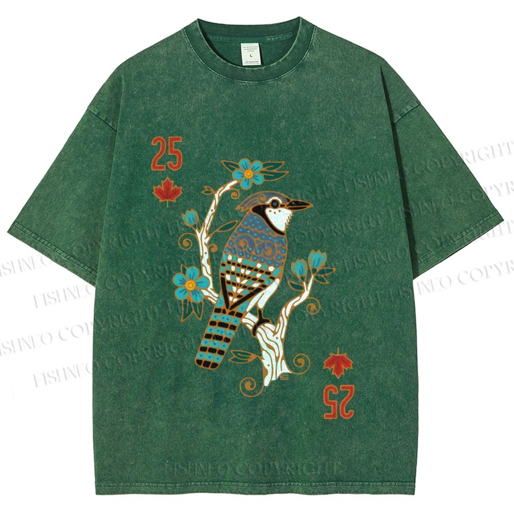 Unisex Vintage Bird 25 Printed Washed Tee