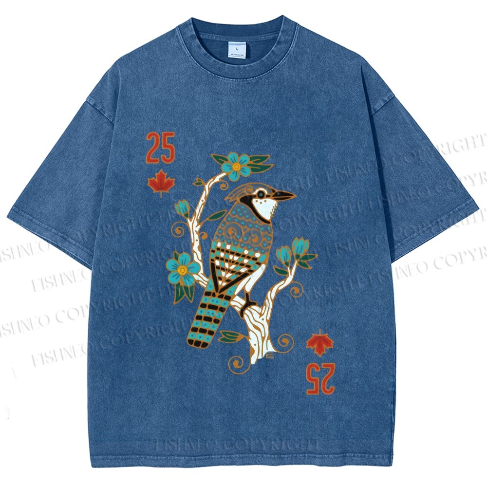 Unisex Vintage Bird 25 Printed Washed Tee