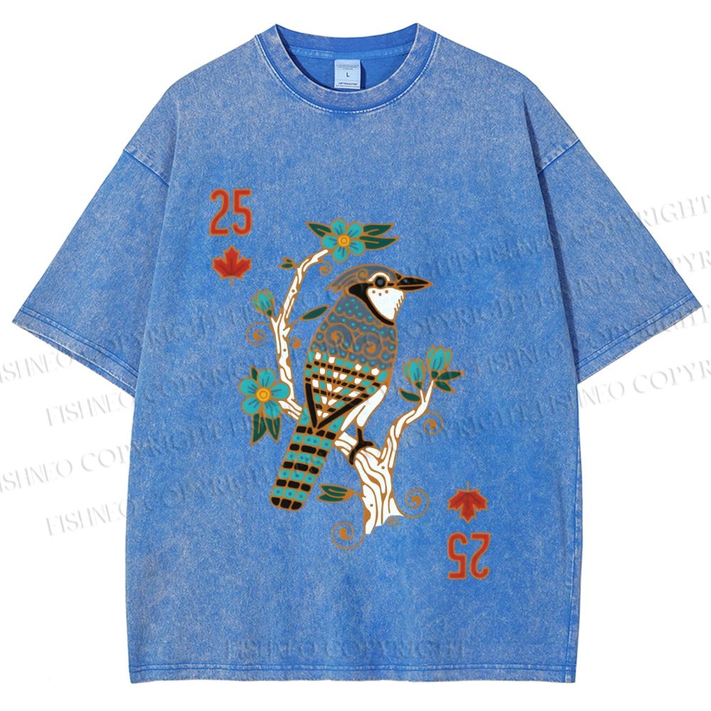 Unisex Vintage Bird 25 Printed Washed Tee
