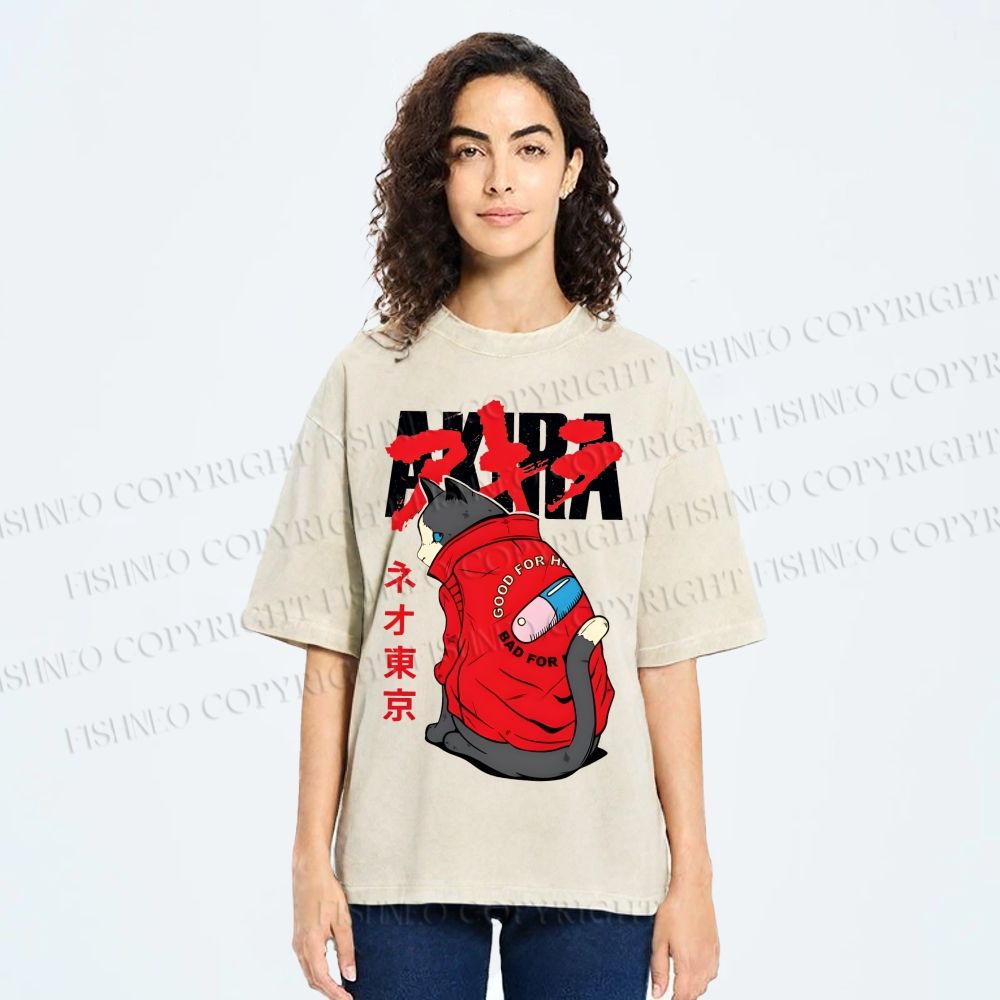 Unisex Akira Printed Washed Tee