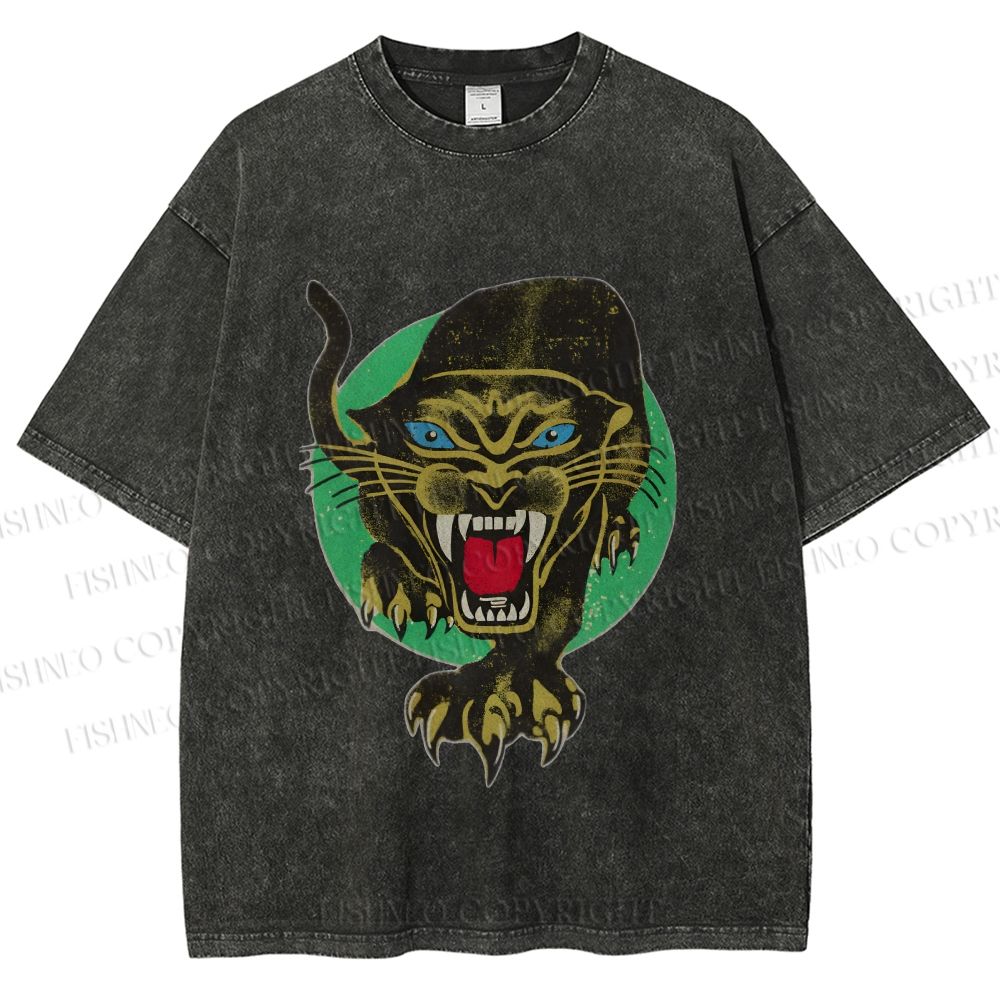 Unisex Panther Printed Washed Tee