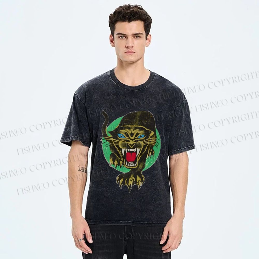 Unisex Panther Printed Washed Tee