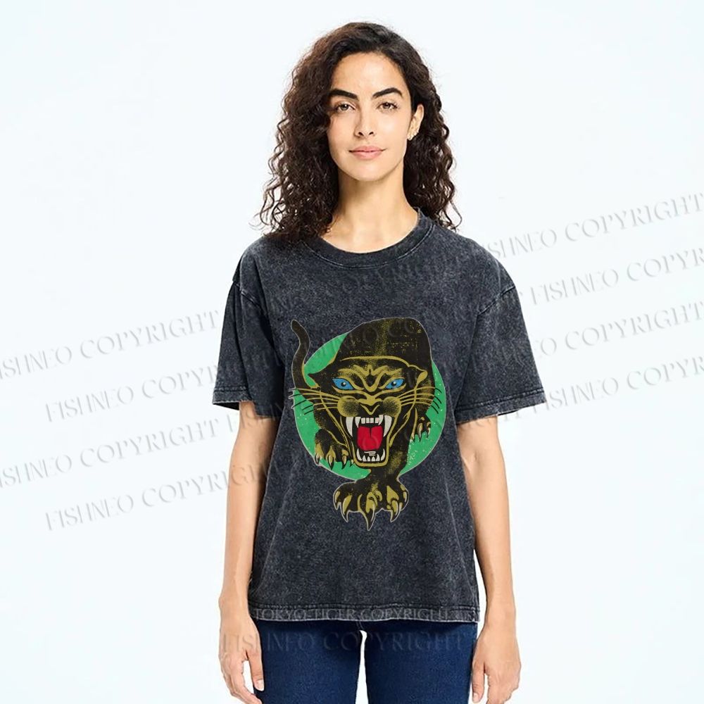 Unisex Panther Printed Washed Tee