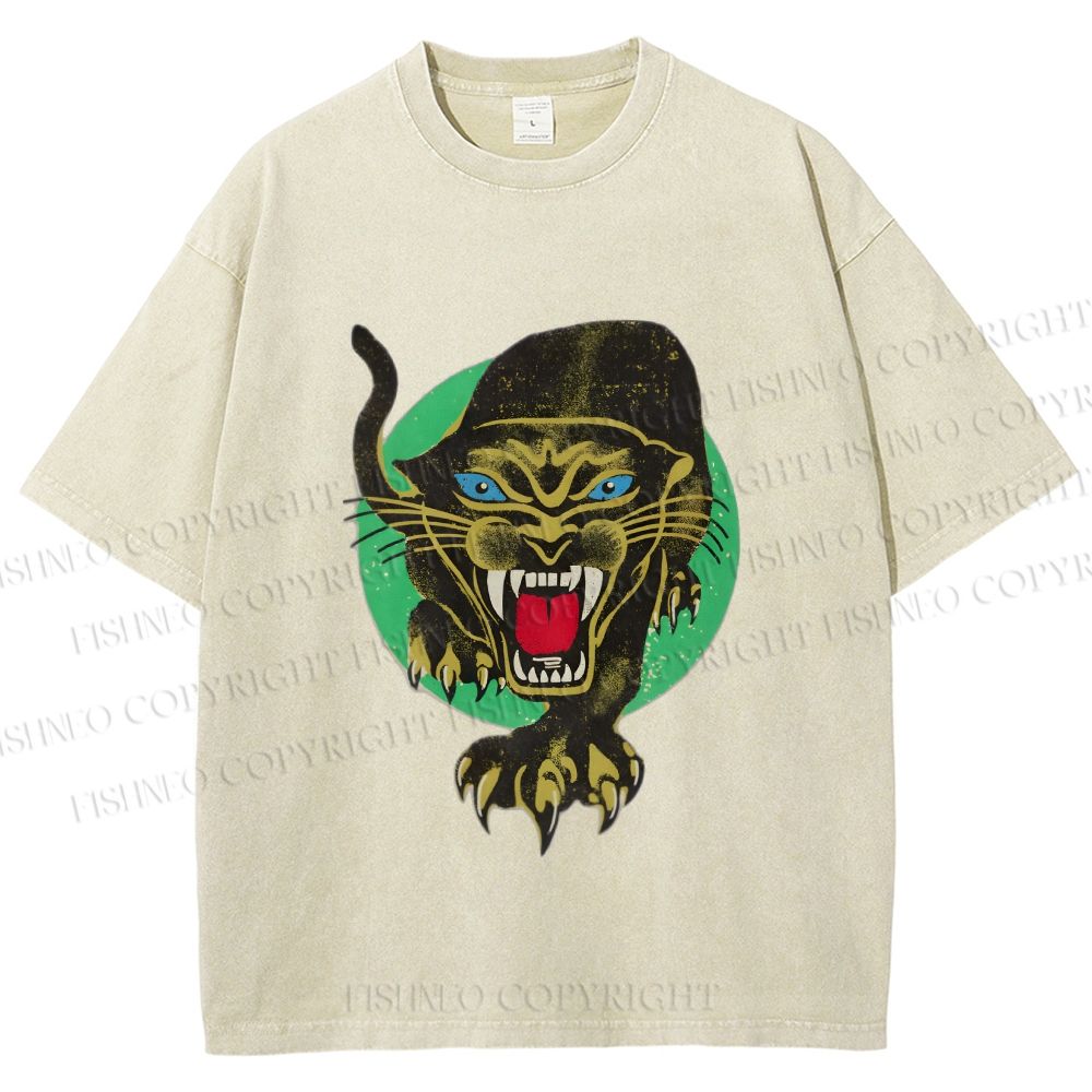 Unisex Panther Printed Washed Tee