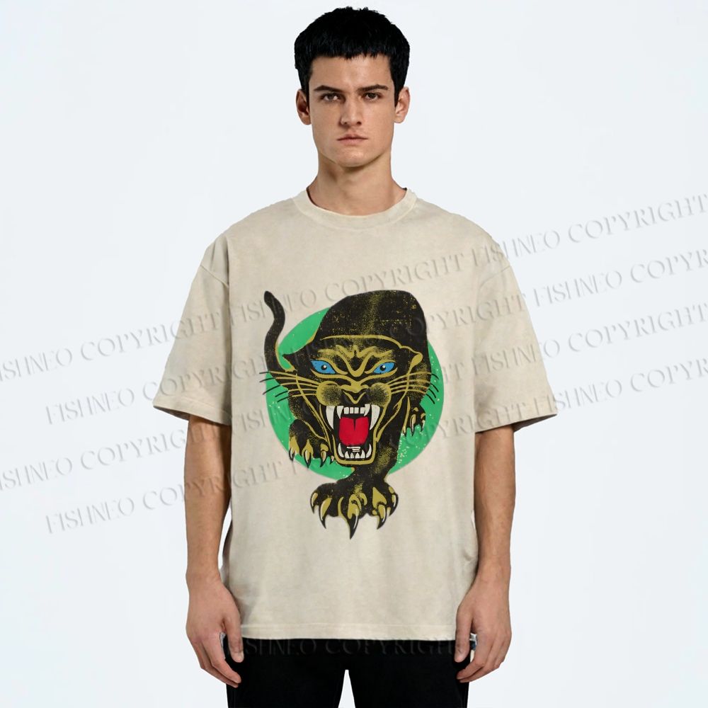 Unisex Panther Printed Washed Tee