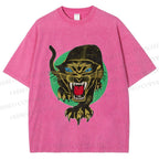 Unisex Panther Printed Washed Tee