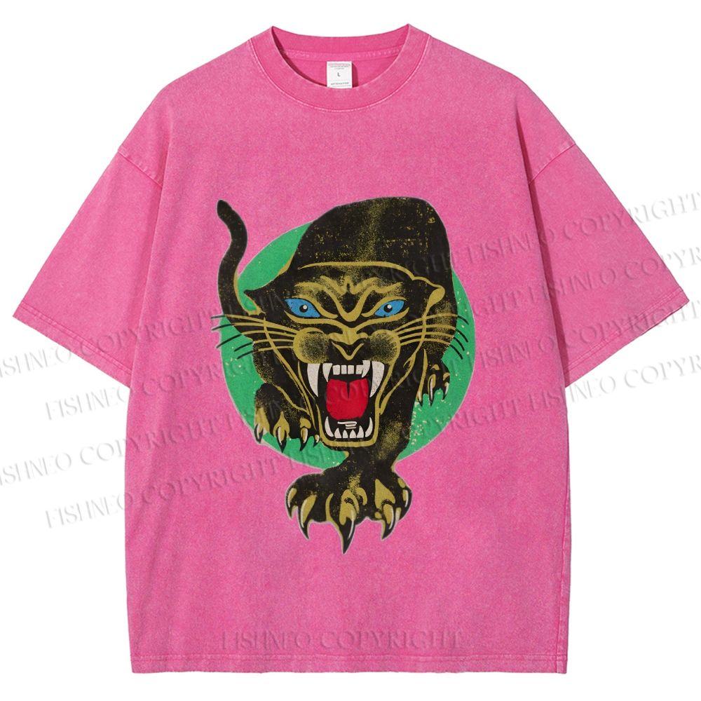 Unisex Panther Printed Washed Tee