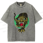 Unisex Panther Printed Washed Tee