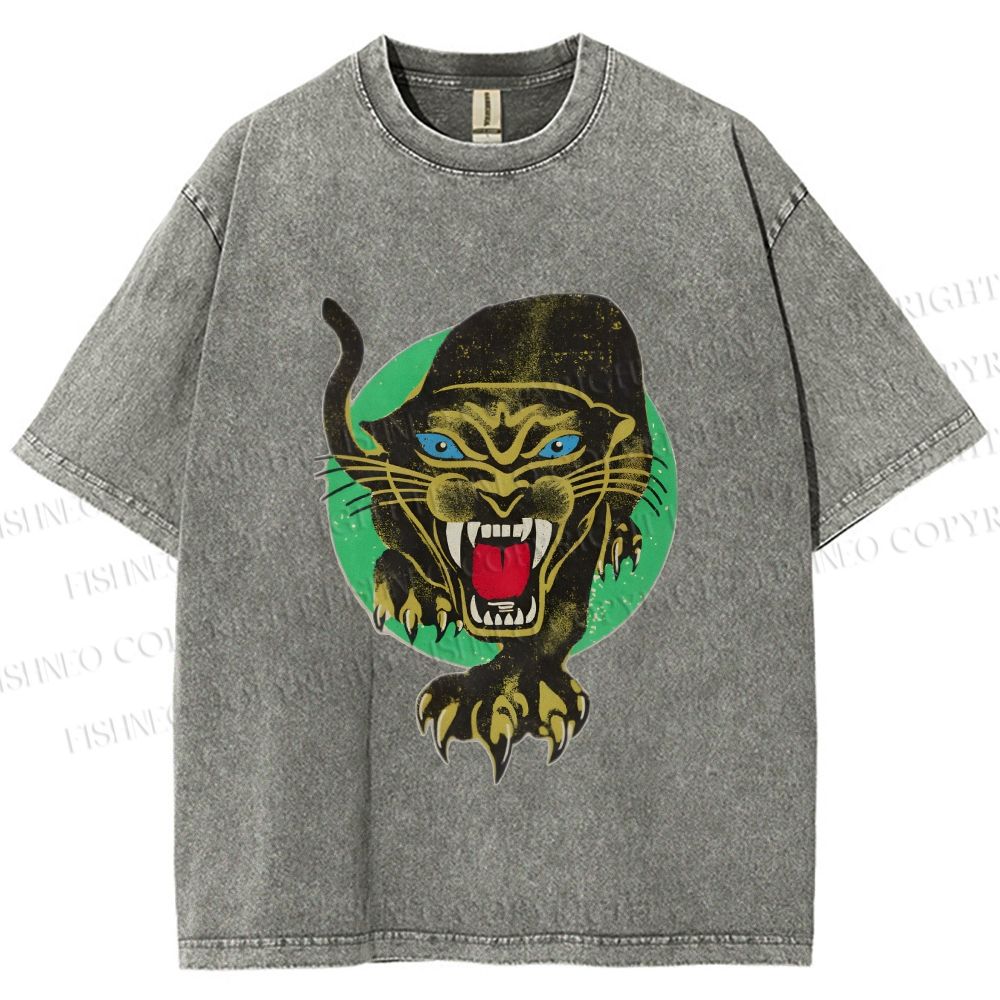 Unisex Panther Printed Washed Tee