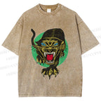 Unisex Panther Printed Washed Tee