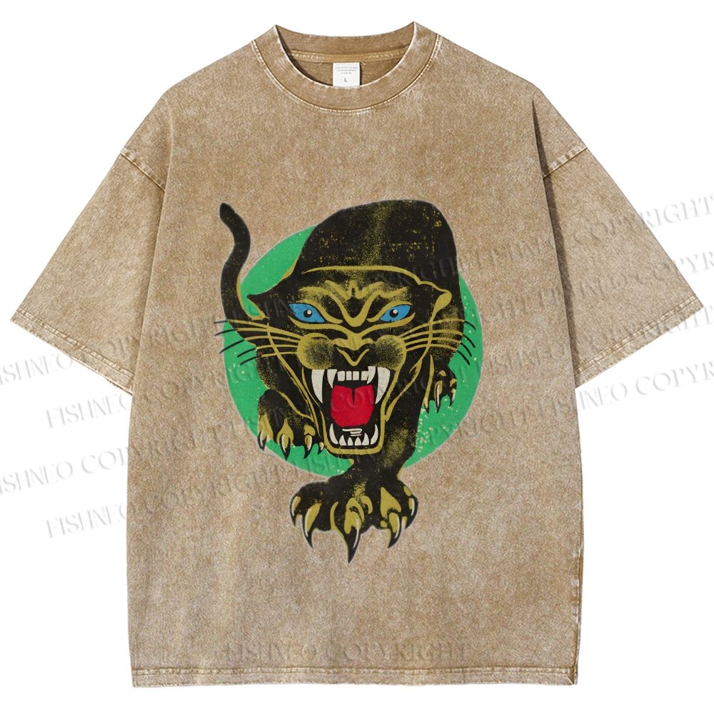 Unisex Panther Printed Washed Tee