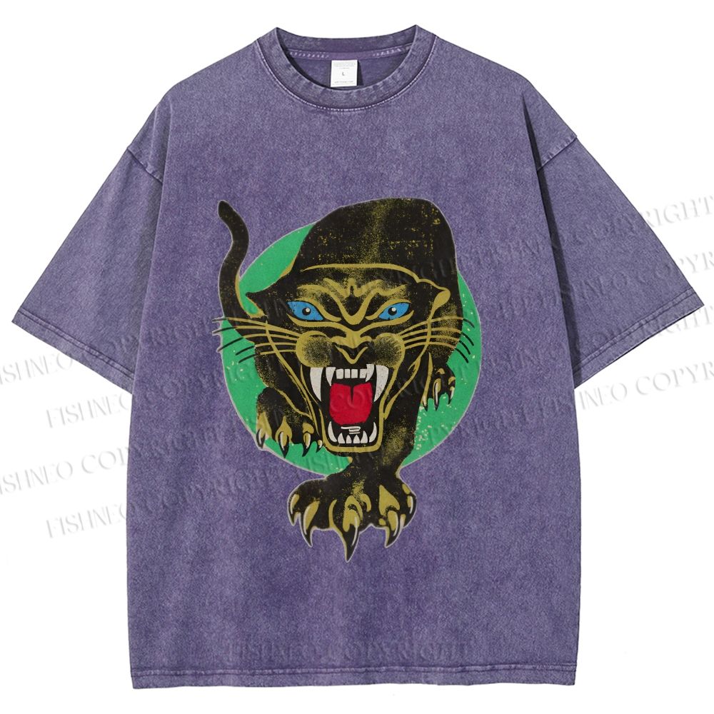 Unisex Panther Printed Washed Tee