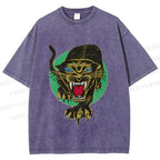 Unisex Panther Printed Washed Tee