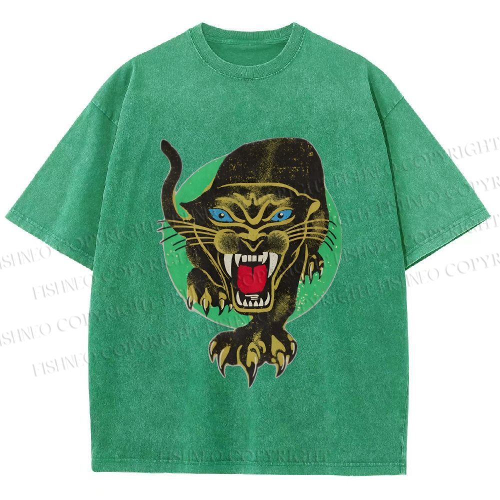 Unisex Panther Printed Washed Tee