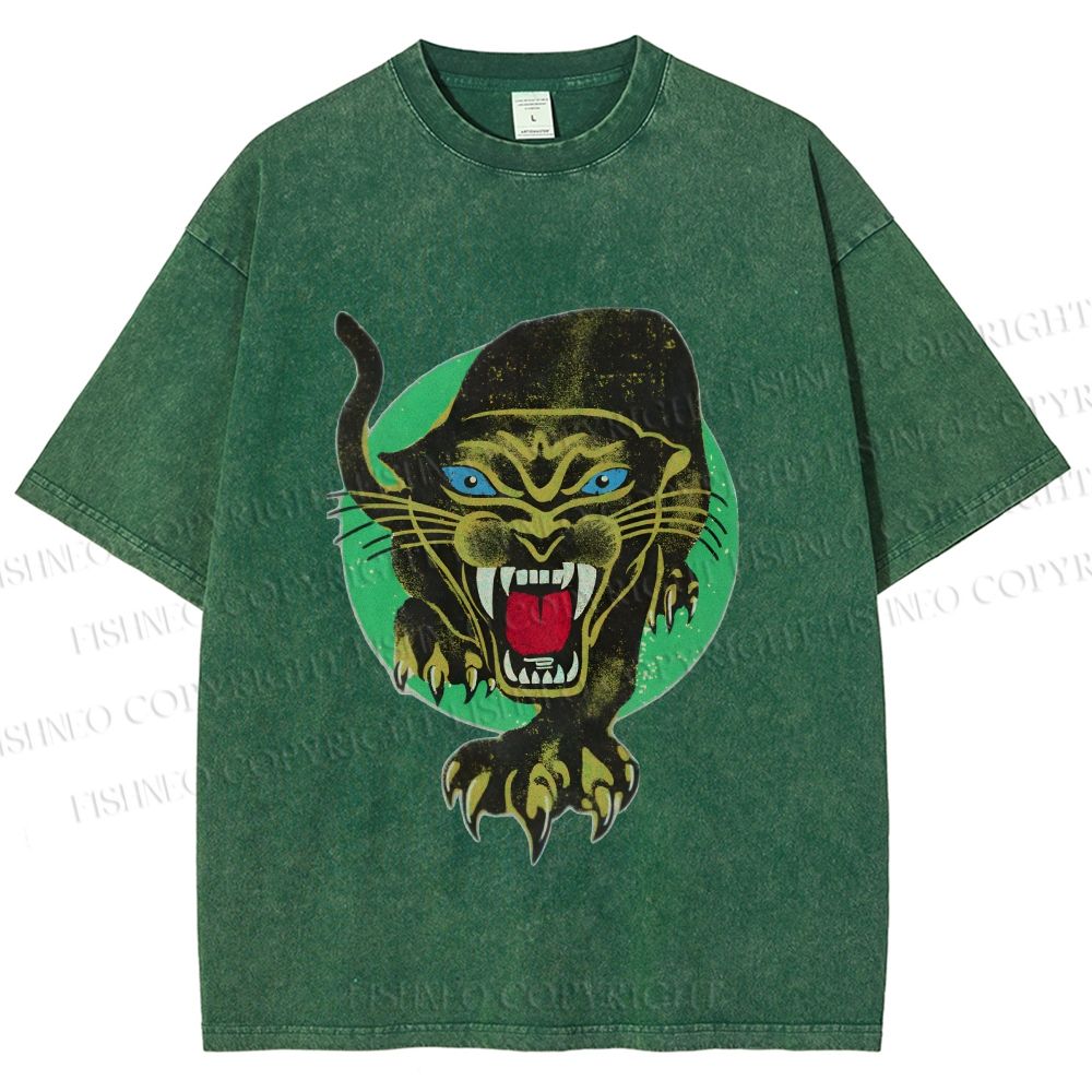 Unisex Panther Printed Washed Tee