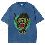 Unisex Panther Printed Washed Tee