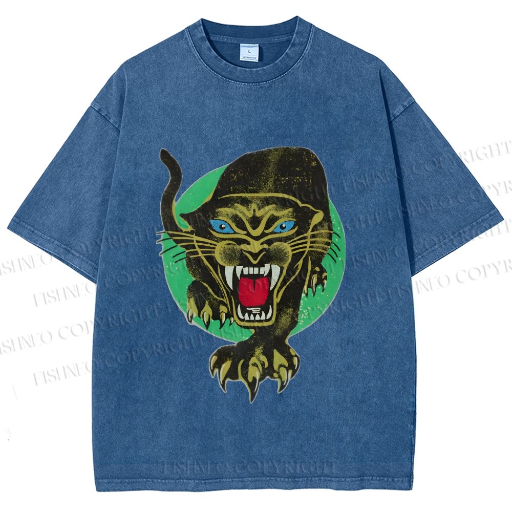 Unisex Panther Printed Washed Tee
