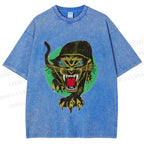 Unisex Panther Printed Washed Tee