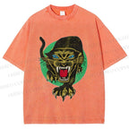 Unisex Panther Printed Washed Tee