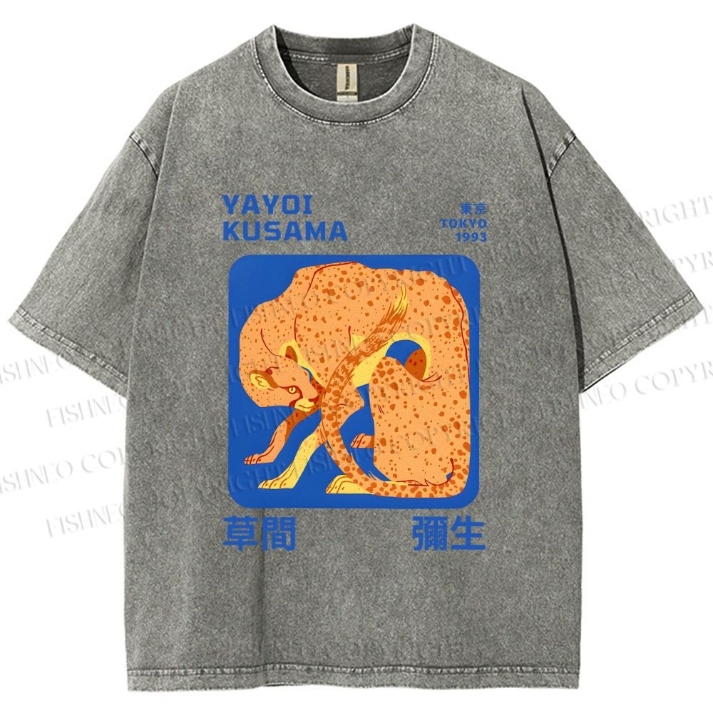 Unisex Yayoi Kusama Yellow Panther Printed Washed Tee