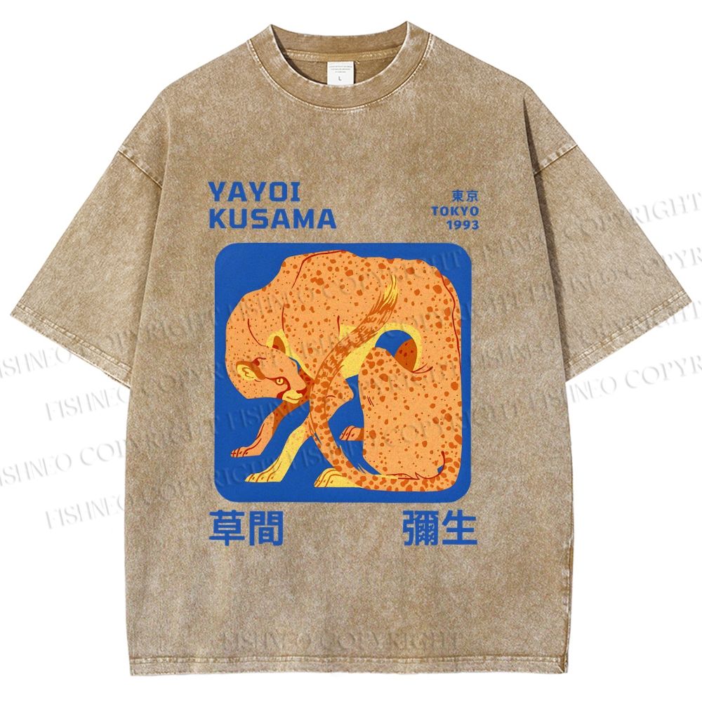 Unisex Yayoi Kusama Yellow Panther Printed Washed Tee