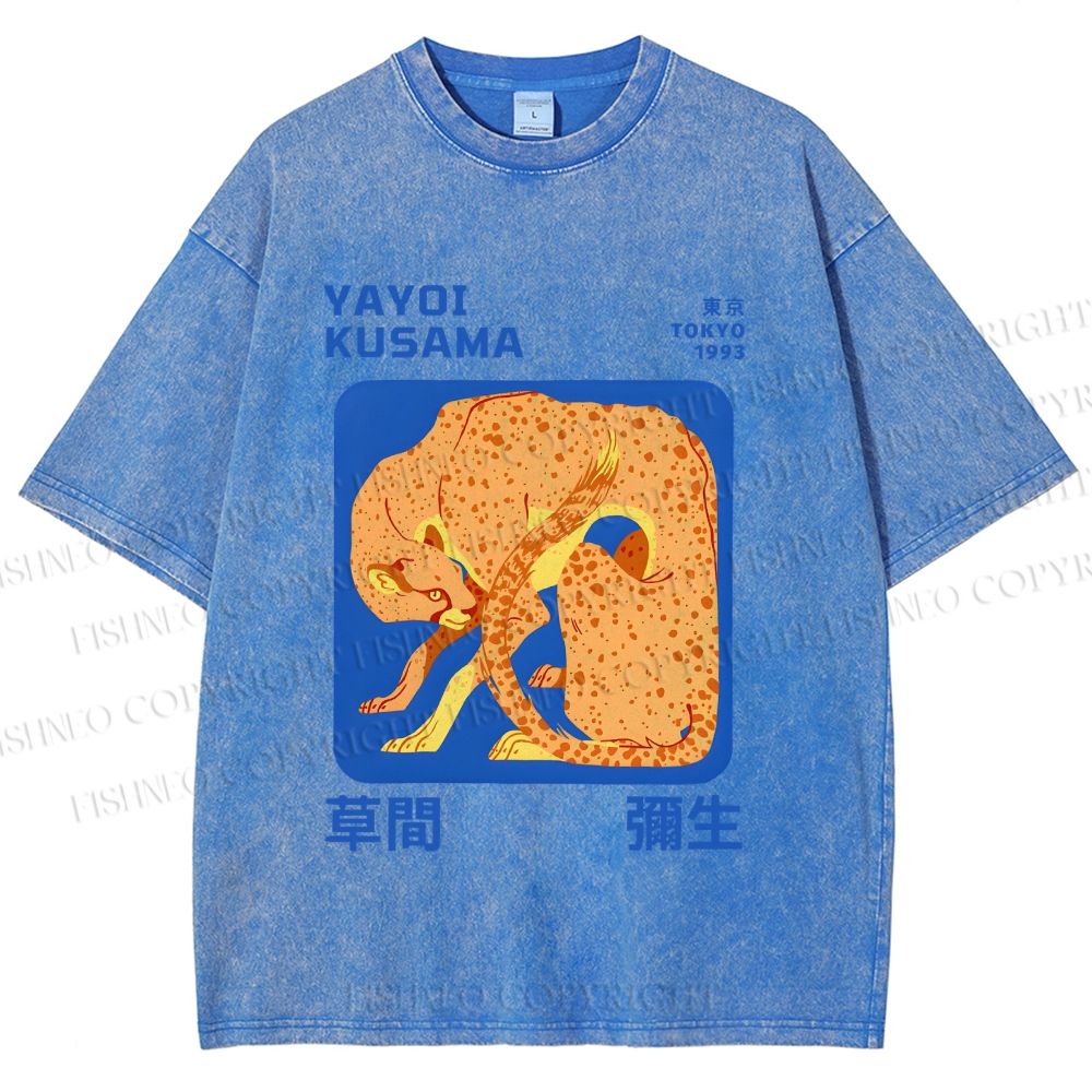 Unisex Yayoi Kusama Yellow Panther Printed Washed Tee