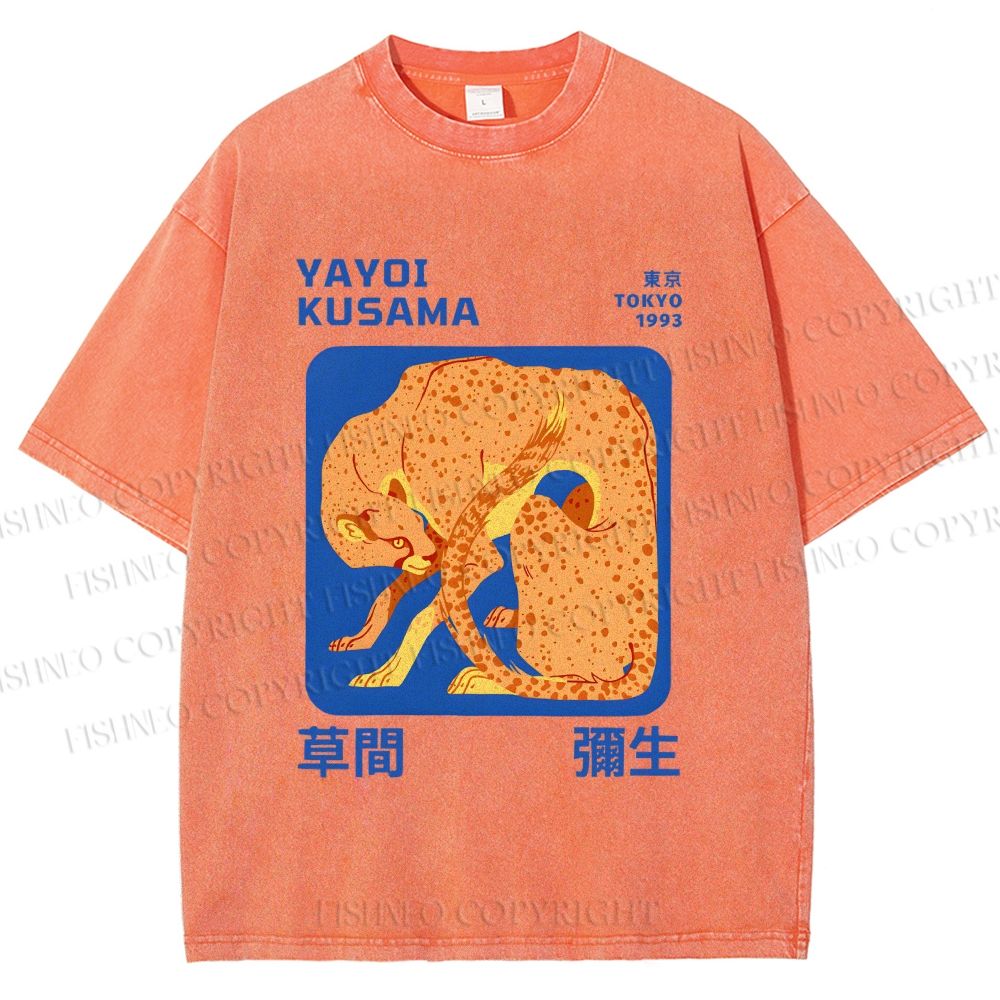 Unisex Yayoi Kusama Yellow Panther Printed Washed Tee