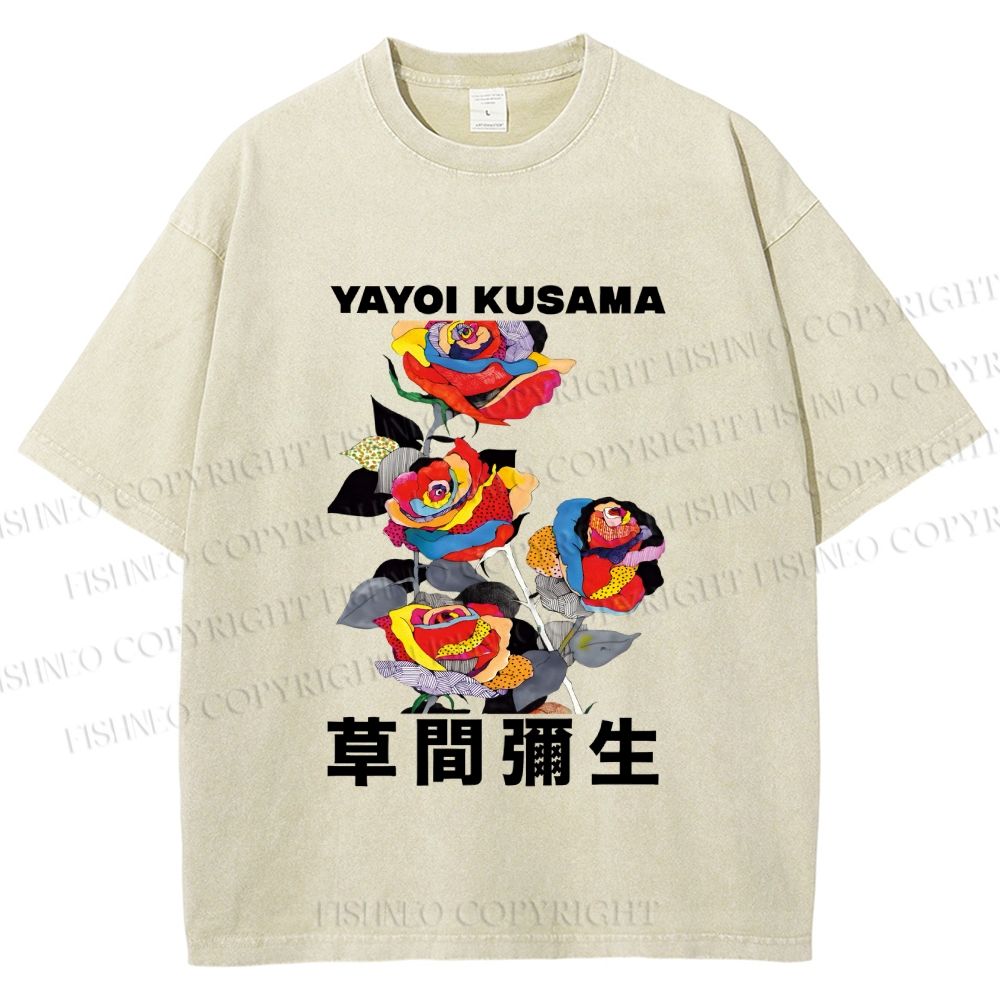 Unisex Yayoi Kusama Flowers With Dots Printed Washed Tee