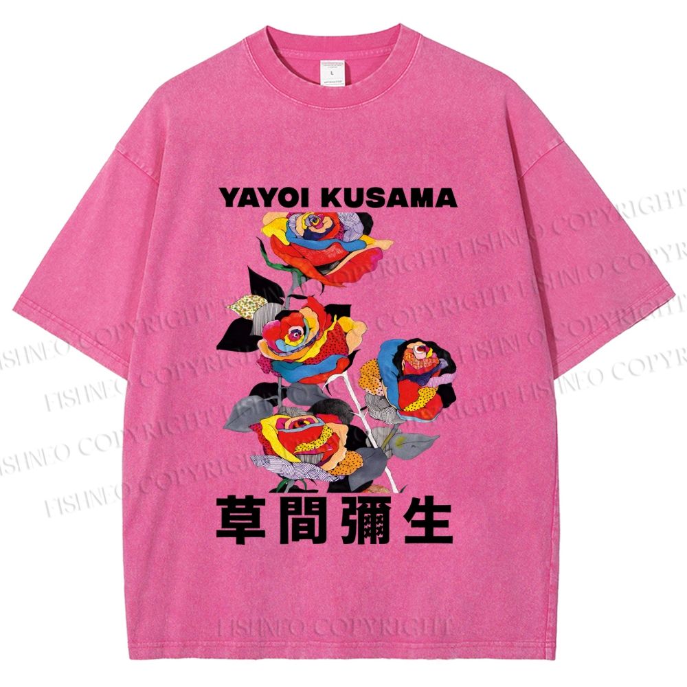 Unisex Yayoi Kusama Flowers With Dots Printed Washed Tee
