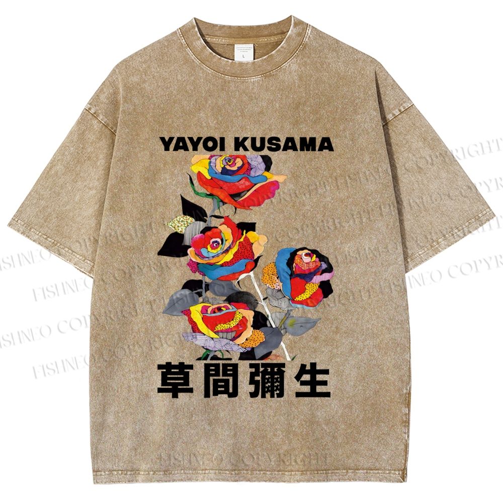 Unisex Yayoi Kusama Flowers With Dots Printed Washed Tee