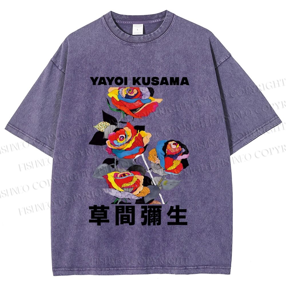 Unisex Yayoi Kusama Flowers With Dots Printed Washed Tee