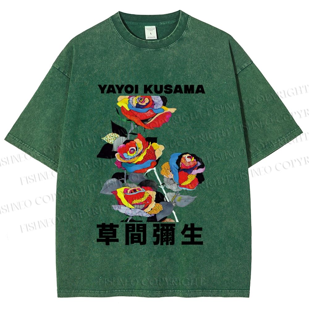 Unisex Yayoi Kusama Flowers With Dots Printed Washed Tee