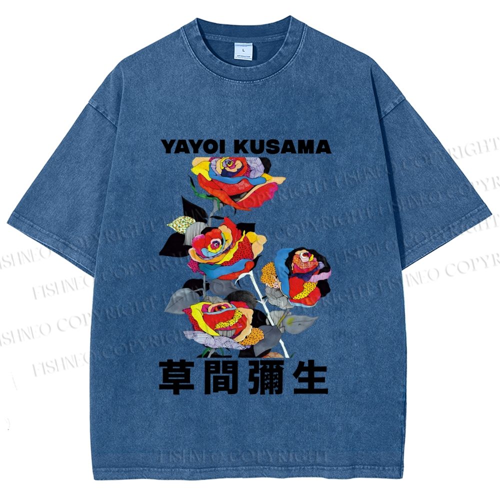 Unisex Yayoi Kusama Flowers With Dots Printed Washed Tee