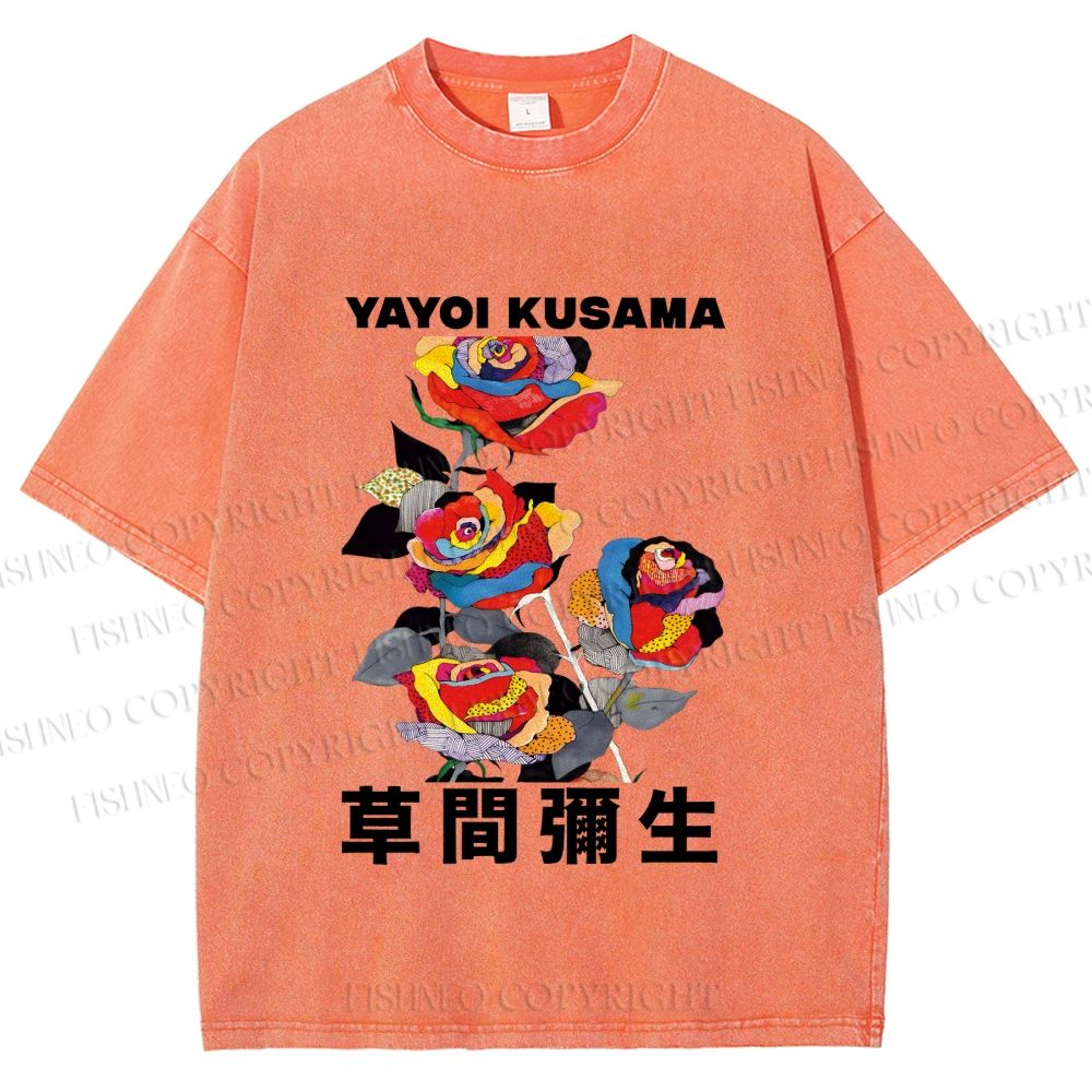 Unisex Yayoi Kusama Flowers With Dots Printed Washed Tee