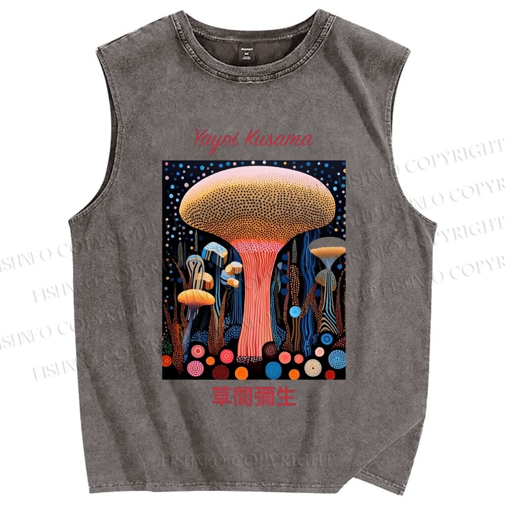 Unisex Yayoi Kusama Polka Dot Mushroom Printed Washed Tank Top