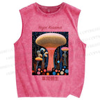 Unisex Yayoi Kusama Polka Dot Mushroom Printed Washed Tank Top