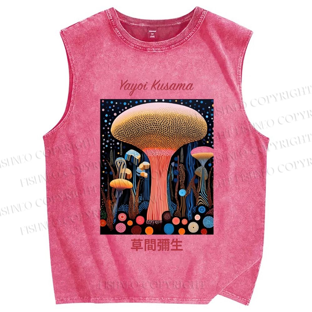 Unisex Yayoi Kusama Polka Dot Mushroom Printed Washed Tank Top