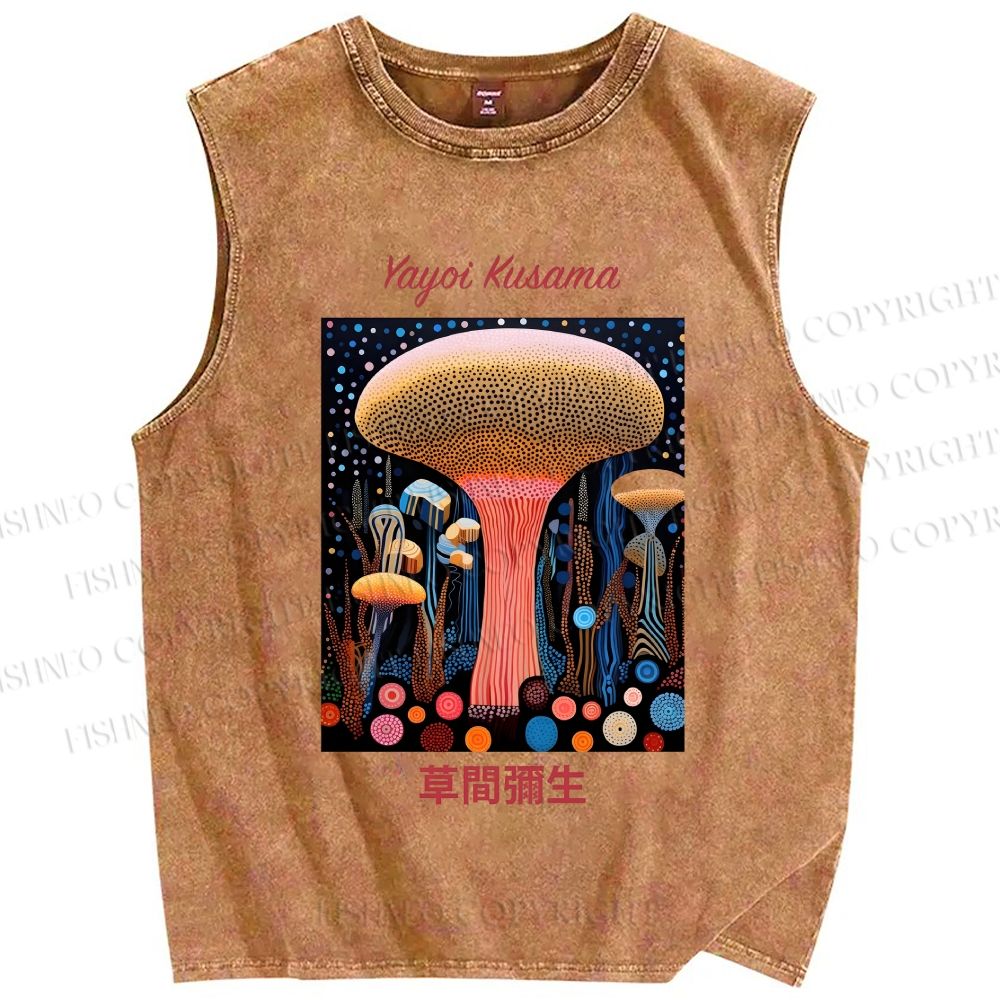 Unisex Yayoi Kusama Polka Dot Mushroom Printed Washed Tank Top