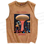 Unisex Yayoi Kusama Polka Dot Mushroom Printed Washed Tank Top