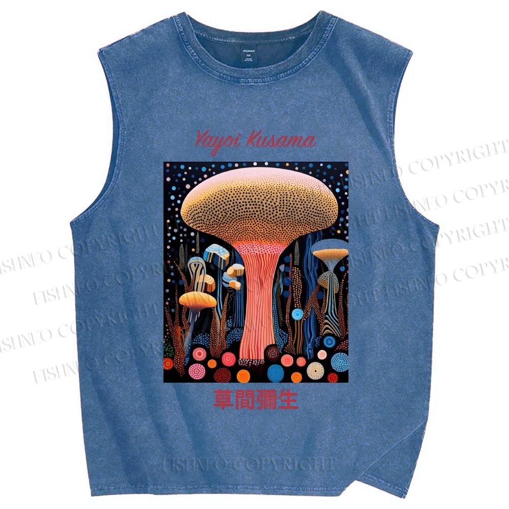 Unisex Yayoi Kusama Polka Dot Mushroom Printed Washed Tank Top