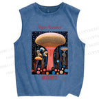 Unisex Yayoi Kusama Polka Dot Mushroom Printed Washed Tank Top