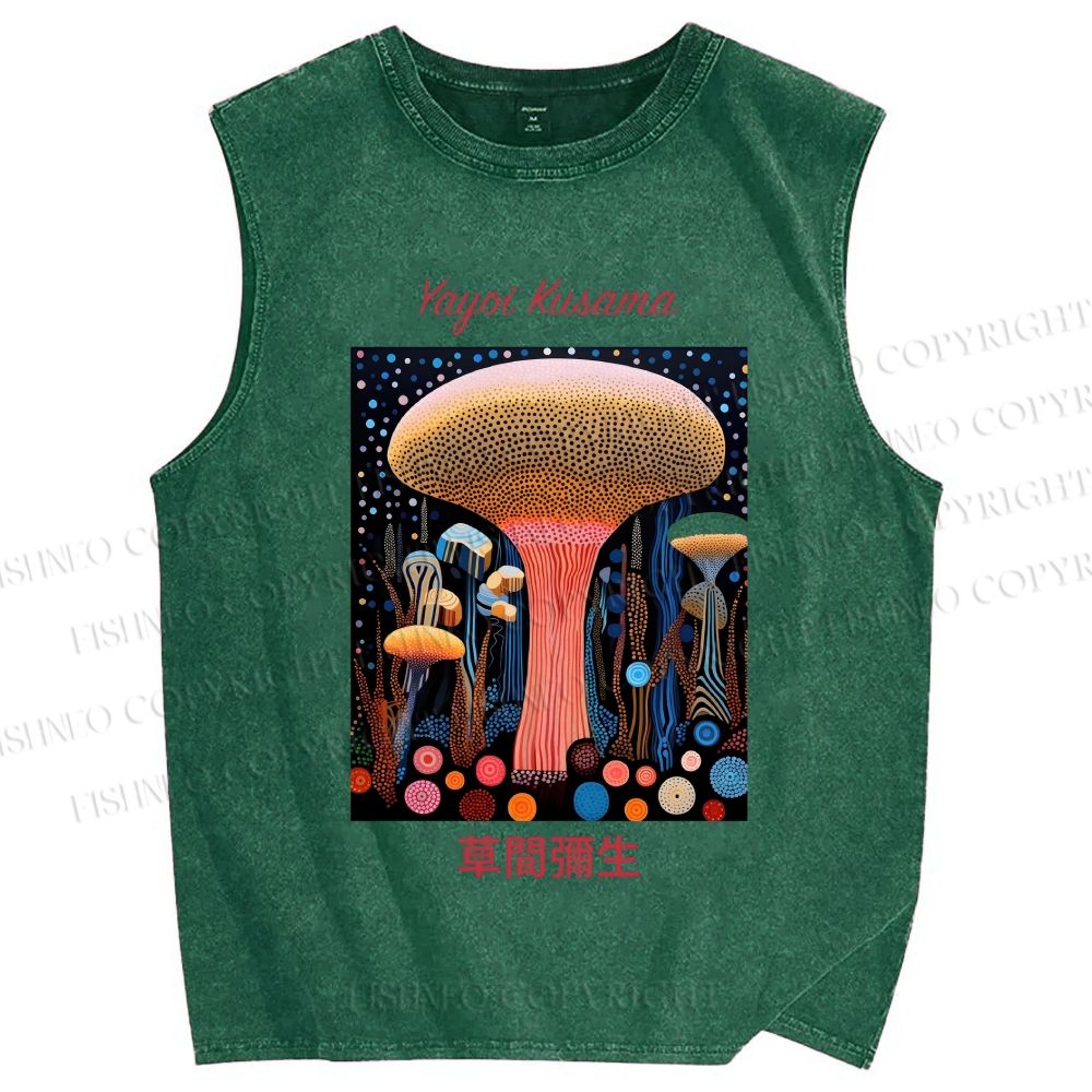 Unisex Yayoi Kusama Polka Dot Mushroom Printed Washed Tank Top