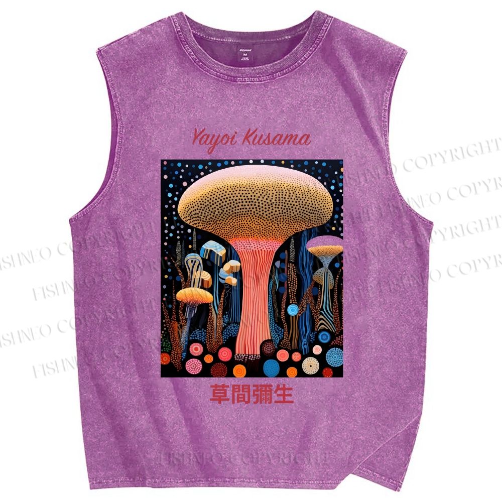 Unisex Yayoi Kusama Polka Dot Mushroom Printed Washed Tank Top