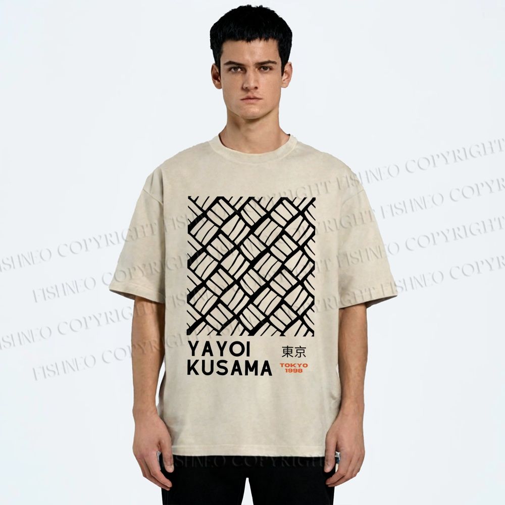 Unisex Yayoi Kusama Geometry Printed Washed Tee