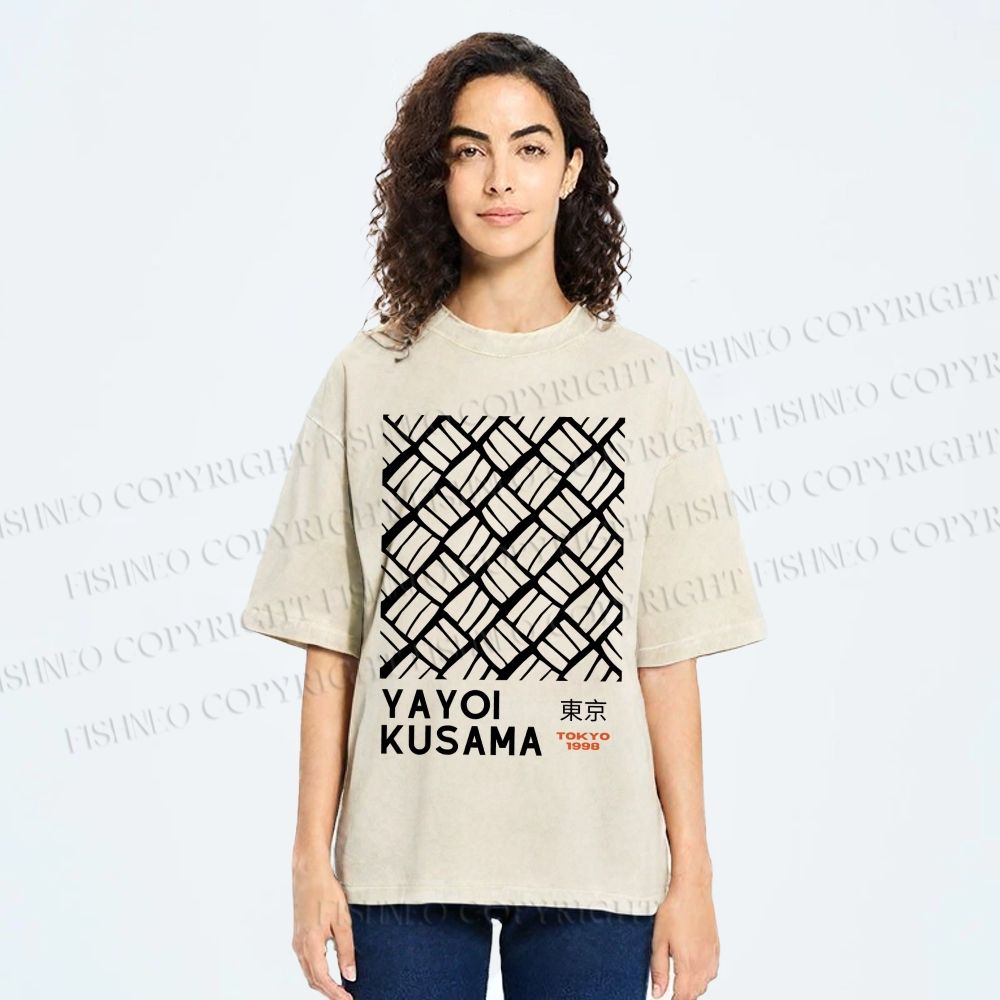 Unisex Yayoi Kusama Geometry Printed Washed Tee