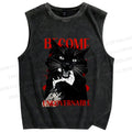 Unisex Biting Black Cat Printed Washed Tank Top