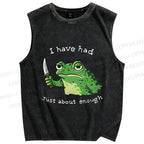 Unisex Impatient Frog Printed Washed Tank Top